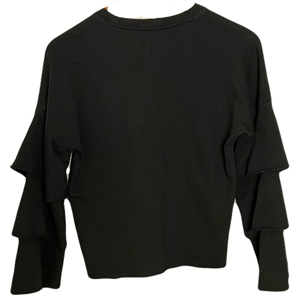 Juicy‎ Couture Women's Black Sweatshirt XS Ruffled Sleeves Grunge Comfy - Picture 2 of 6